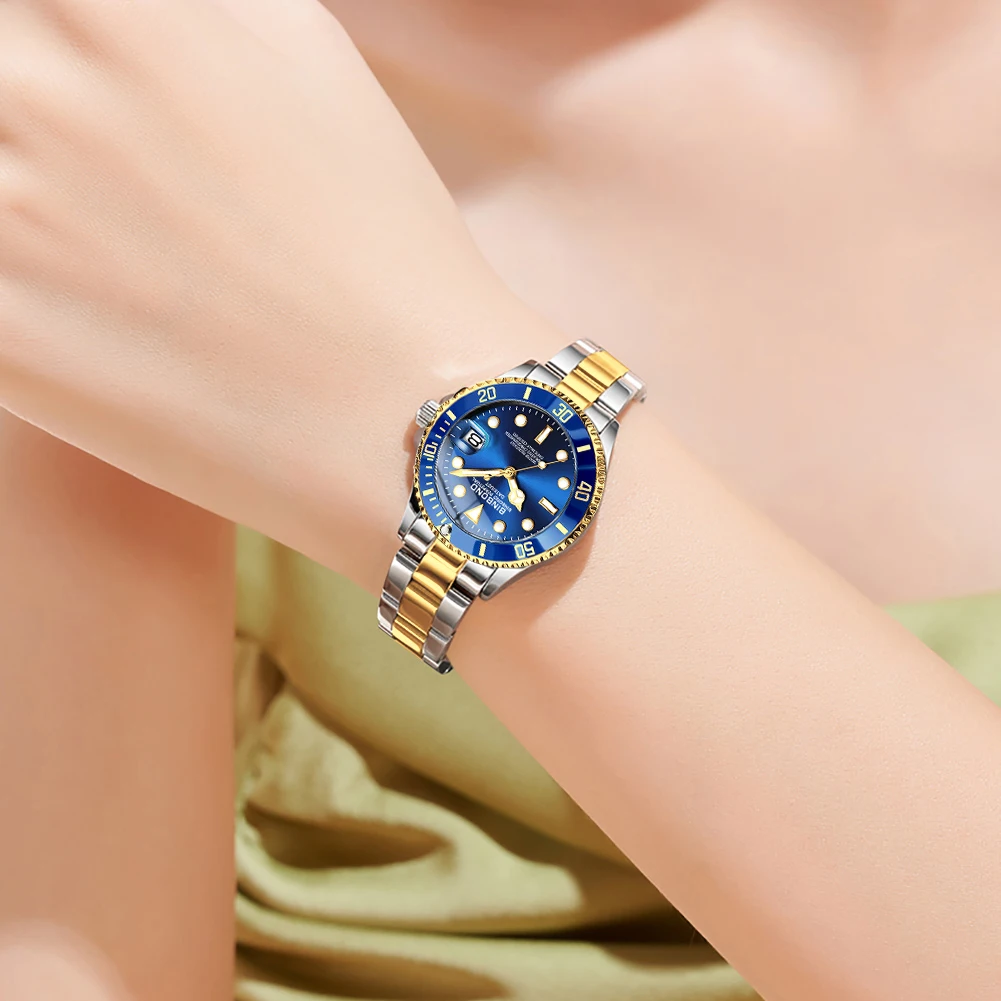 BINBOND ساعات نسائية B920L موضة أنيقة ساعة كوارتز أصلية لسيدة مقاوم للماء الفولاذ المقاوم للصدأ مضيئة تاريخ الاتجاه الجديد