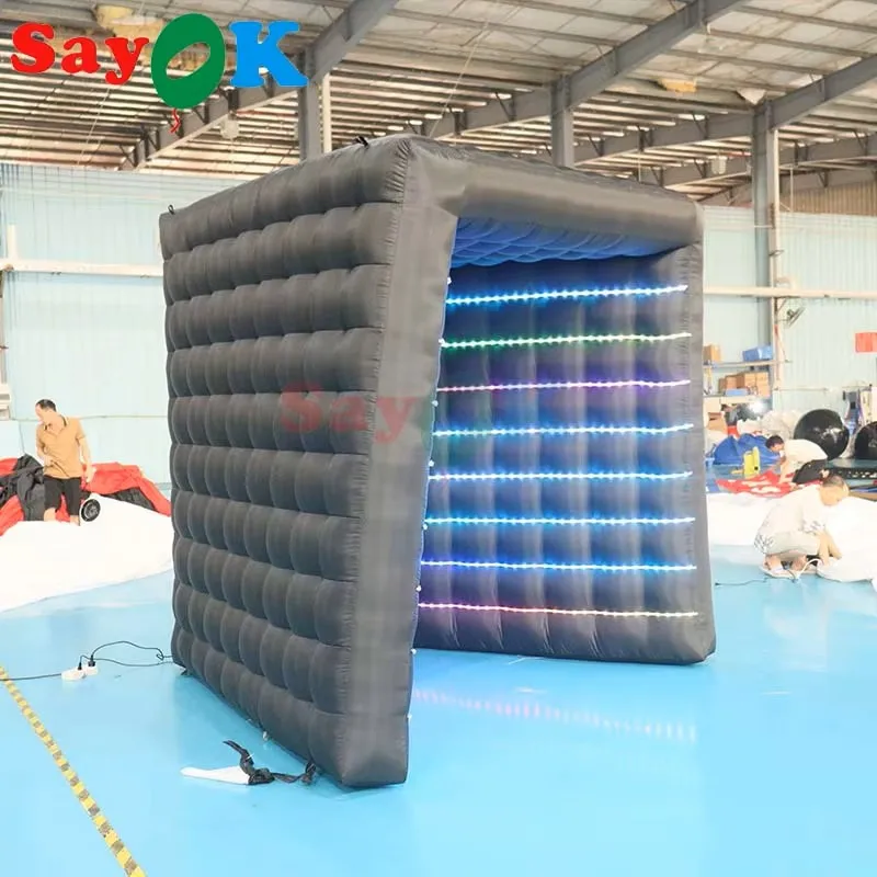 SayOk Inflatable Photo Booth Enclosure LED With Lights Photo Booth Vogue V-Shape Lighting Background Wall for Party/Wedding/Even