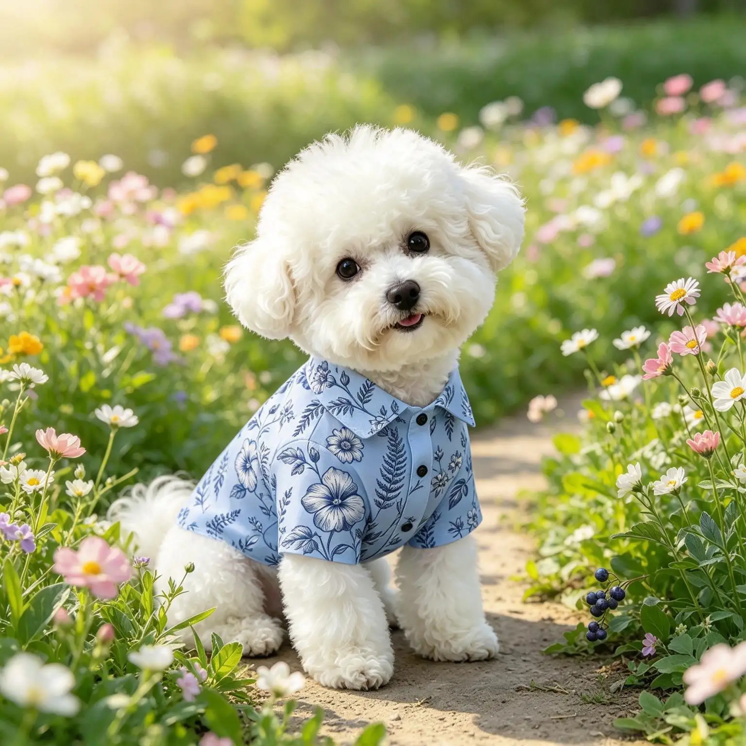 Pet Dog Shirt Pink Blue Floral Botanical Print Lightweight Button Up for Small Medium Dogs Vintage Garden Theme Daily Wear