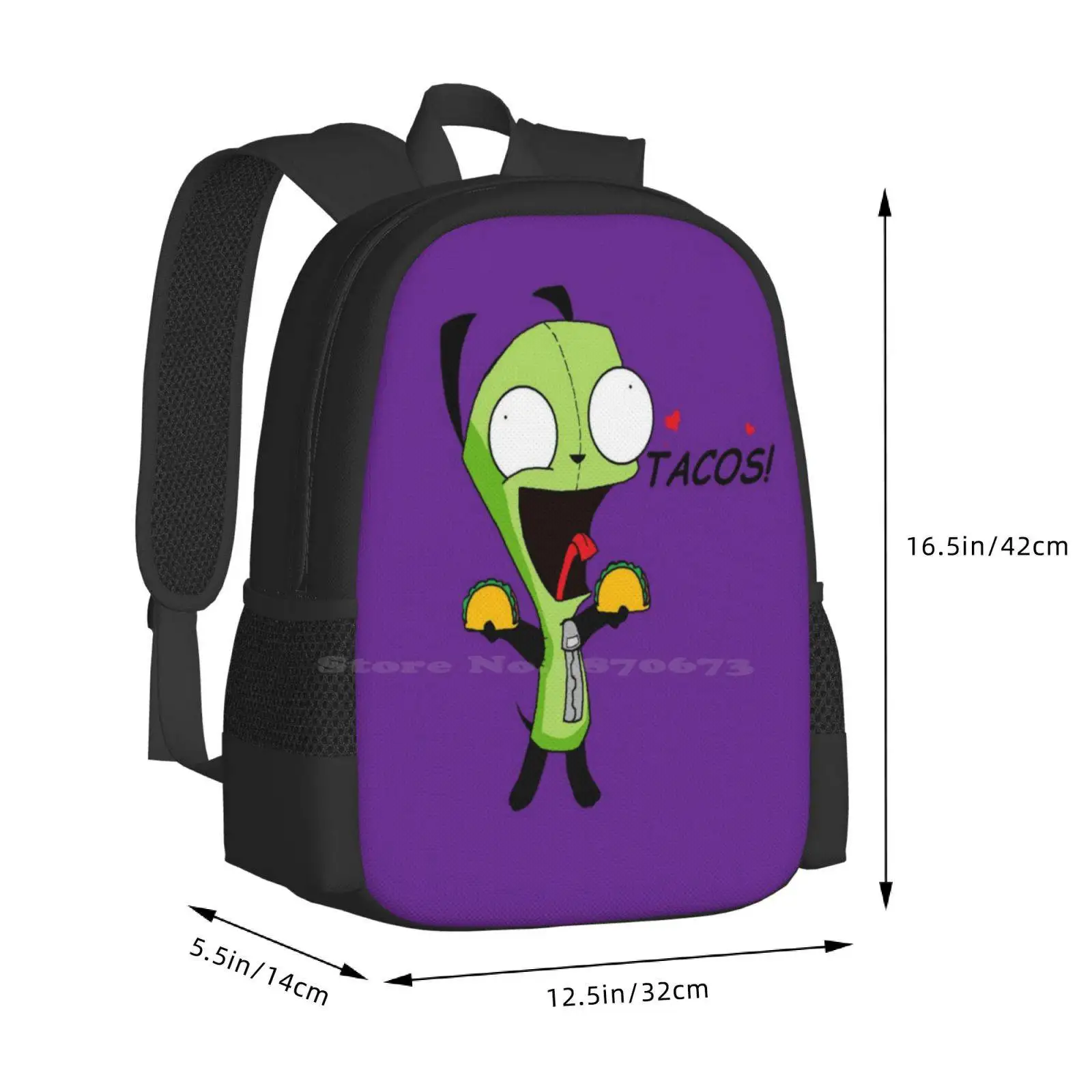 Gir Loves Tacos ( Invader Zim ) Hot Sale Backpack Fashion Bags Gir From Invader Zim Aliens Robots Cartoon The 90S 90S Baby Emo