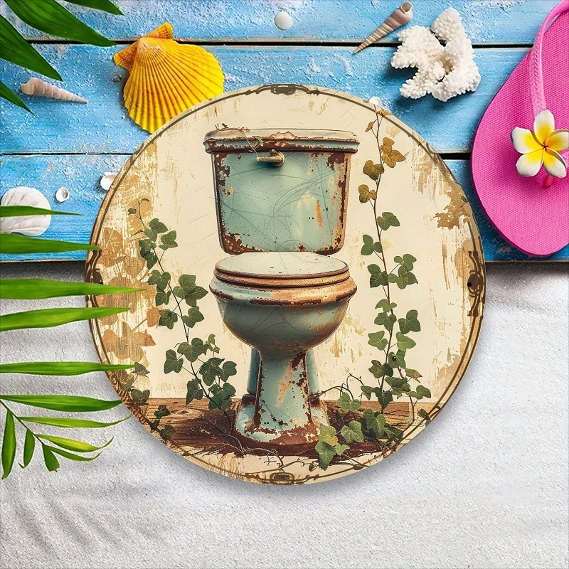 1PC Antique Toilet Wooden Disc 2D Flat Round Bathroom Home Dining Room Restaurant Company - Interesting Vintage Touch Hotel Bar