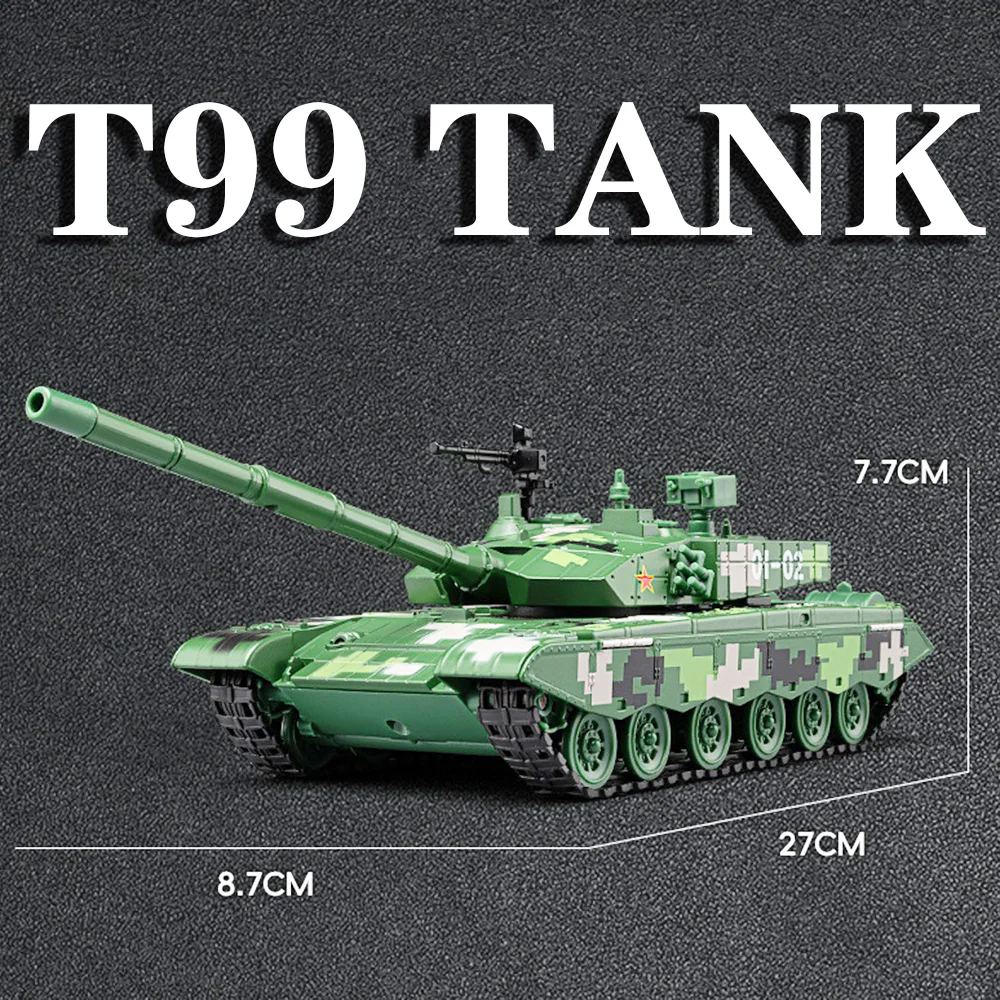 

1:40 Alloy T99 Model Toy Military Tanks Metal Diecast Sound Light Rubber Tires Adjustable Cannon Barrel Vehicle Toys Boys Gifts