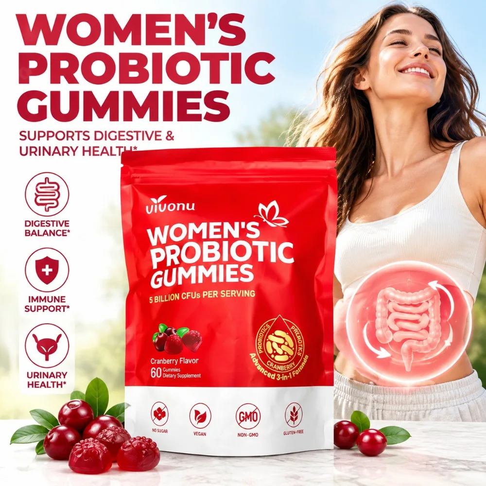 Women's Probiotic Gummies 5 Billion CFU & 5 Lactobacillus Strains Cranberry Flavor Digestive & feminineHealth Support 60 Count