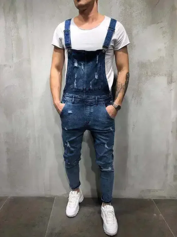 Women Jeans Washing Pencil Pants Denim Rompers One Piece Casual Ankle Length Holes Slim Fit Spliced Solid Slight Strech 2024