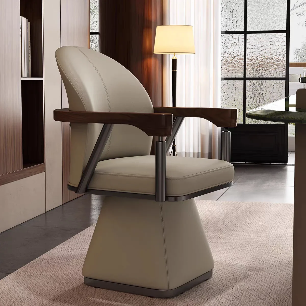 Light luxury tea room master position leather swivel chair designer multi-functional 360 degree swivel chair book chair