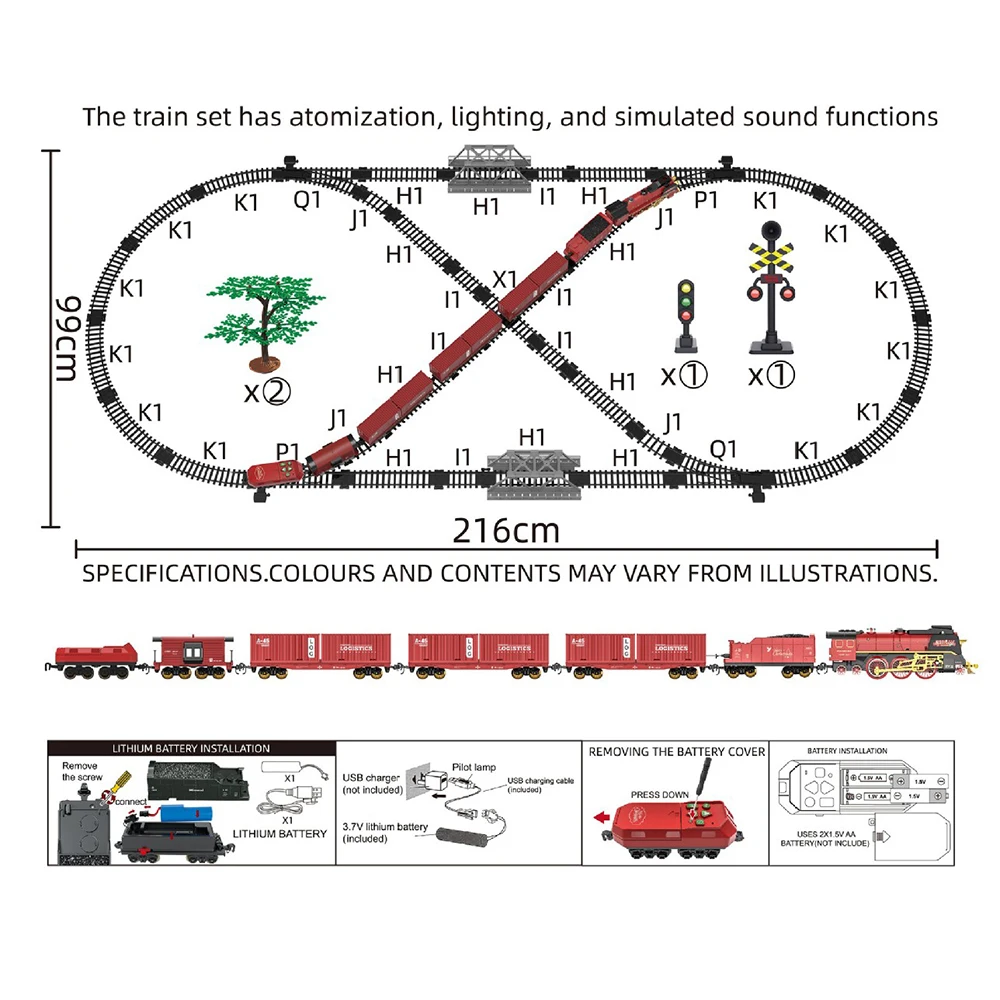 クラシックなリモコン電動列車のおもちゃ、シミュレーション蒸気機関車模型、ライト付き、子供のおもちゃ、クリスマスプレゼント