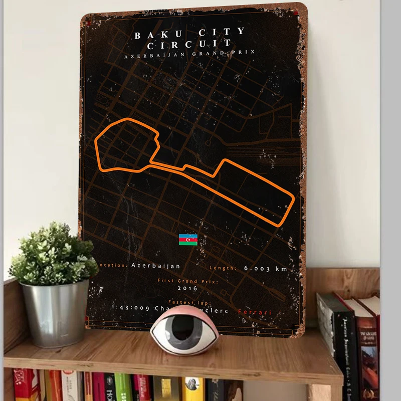 Baku City Circuit Metal Wall Art Azerbaijan F1 Grand Prix Track Map Decor 6003km Racing Memorabilia