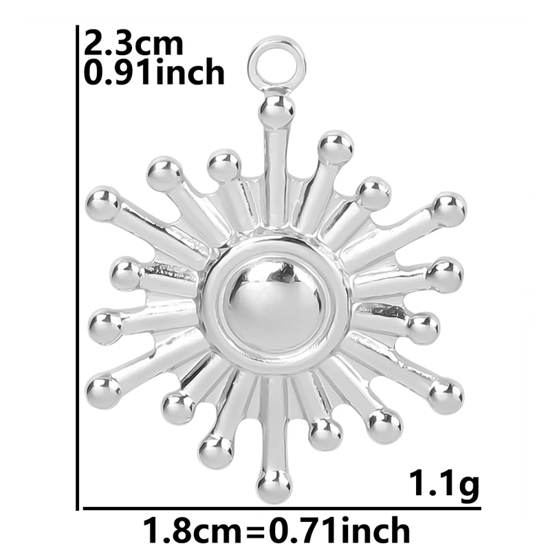6pcs Silver Sun Charm Stainless Steel Jewelry Making