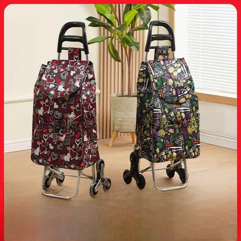 

Large Flower Crystal Hand Pull op Cart Vegetable Bung Cart Portable op Cart Ox Cloth Climbing Stairs Hanart