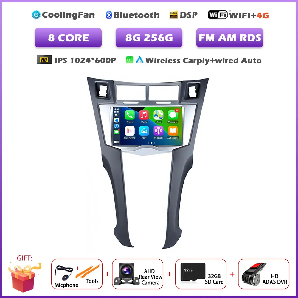 7 inch autoradio voor Toyota Yaris 2005-2011 met Carplay, Android 16, navigatie, GPS, multimedia, videospeler en Bluetooth.