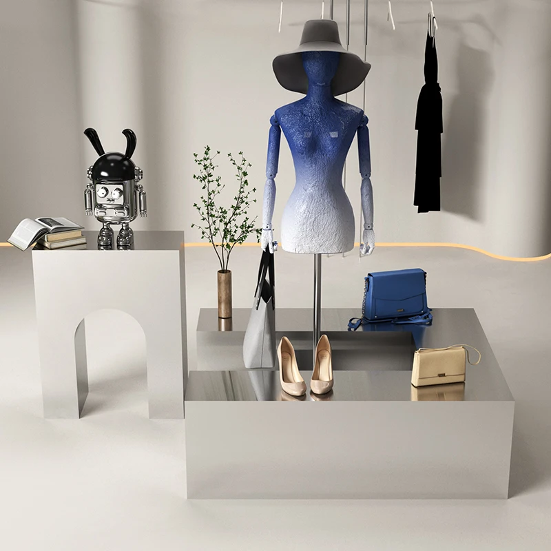 متجر لبيع الملابس ناكاجيما تايوان طاولة المياه الفولاذ المقاوم للصدأ نحى عرض الجدول عرض المنتج الجدول متجر لبيع الملابس الرجالية disp #2