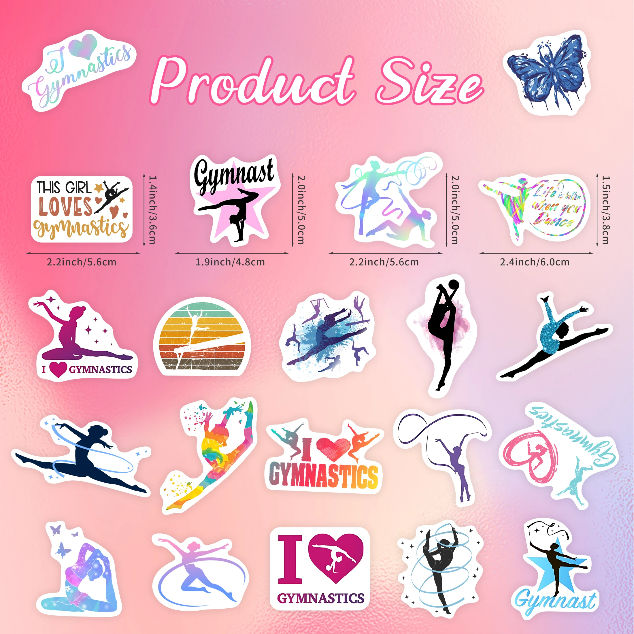 50pcs Glow in The Dark Pieces Gymnastics Stickers, Waterproof Vinyl Gymnast Stickers, Gymnastics Gifts for Gilrs Teens Sticker