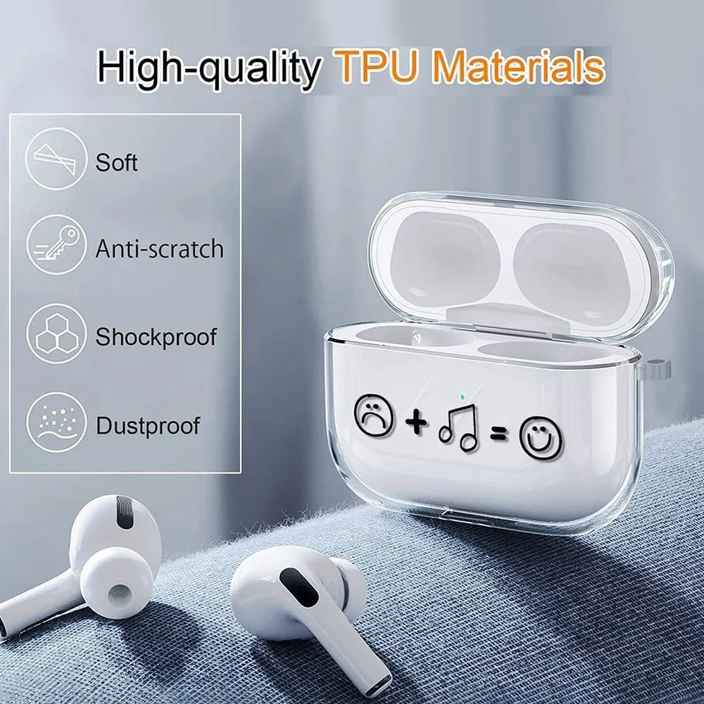 Creative Music Emoticons Case For Apple Airpods 1 or 2 3 4 Pro Pro3 Pro2 Transparent Earphone Protector Shockproof Fundas Bags