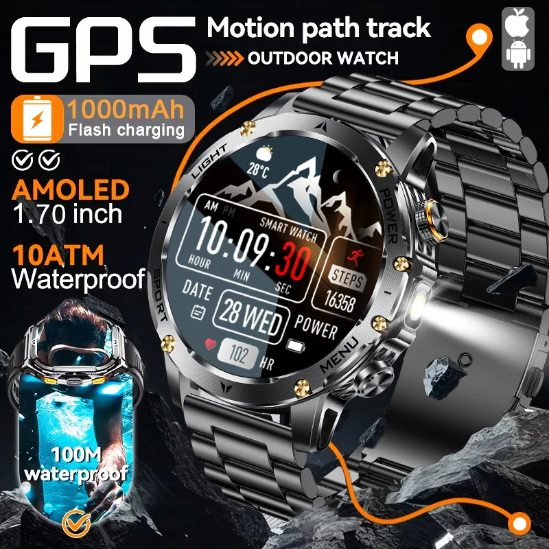 

2025 New For TANK T3 Military GPS Outdoor 1000 mah Battery Smartwatch HD 1.7' Sapphire glass 5ATM Waterproof call Smart Bracelet