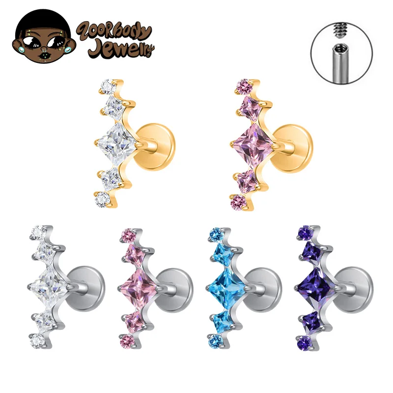 ASTM F136 Titan Prinzessin Bogen Quadrat CZ Helix Piercing Labret Tragus Conch Ohrringe Lobe Lip G23 Titan Nase Körperschmuck