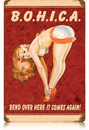 Vintage BOHICA – Pin-Up Girl Metall-Blechschilder für Bier, Männerhöhle, Innengarage, Plakette, Poster, lustiges Wanddekor-Schild