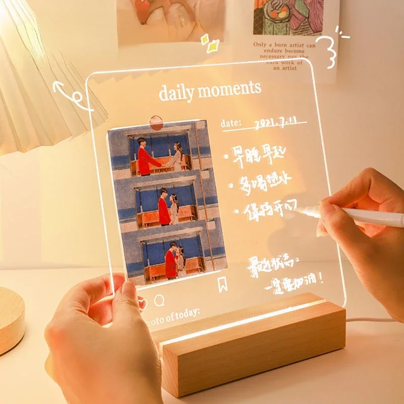 Mood Transparent Writing Board Acrylic Vision Display Cute Letter Board With Led Light Notes Memo Board Bulletin Decoration Home