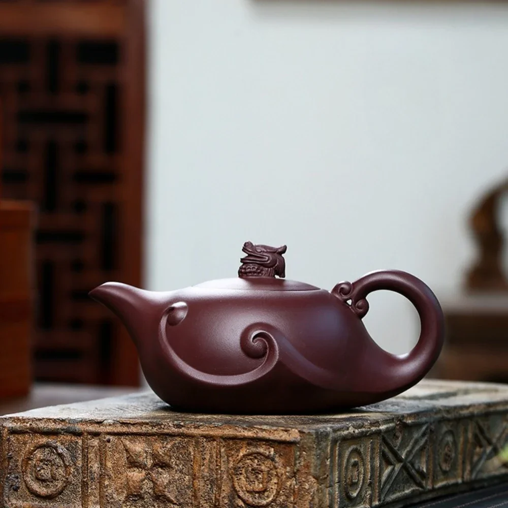 420ML China Yixing Famous Raw Ore Old Purple Mud Purple Clay Pot Pure Handmade Brewing Teapot Large-capacity Household Teapot