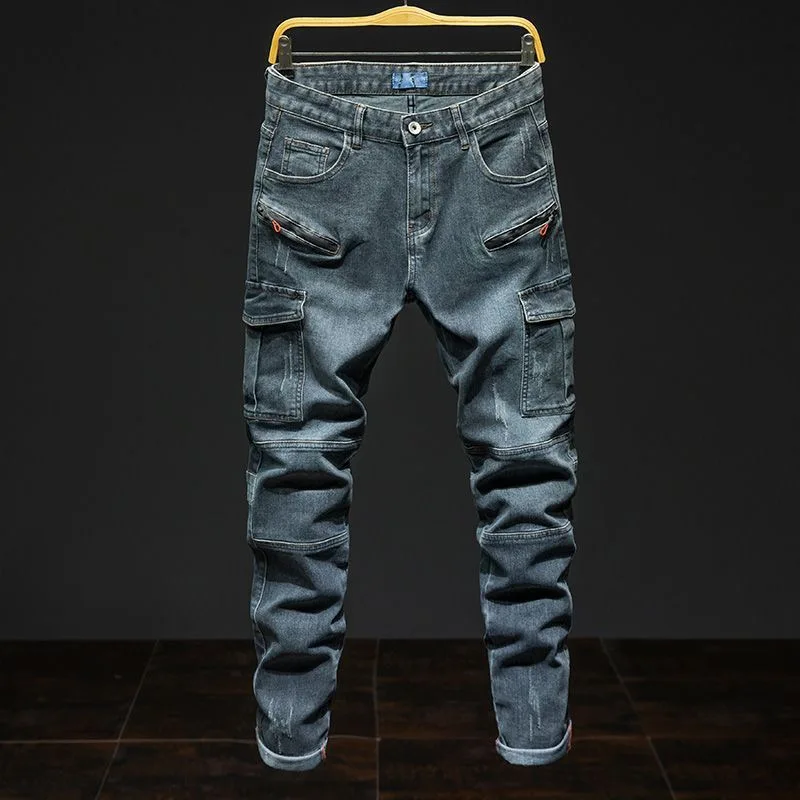 Autumn and Spring New Fashion American Vintage Multi-pocket Workwear Denim Jeans for Men Casual Sports High Quality Jeans 28-44