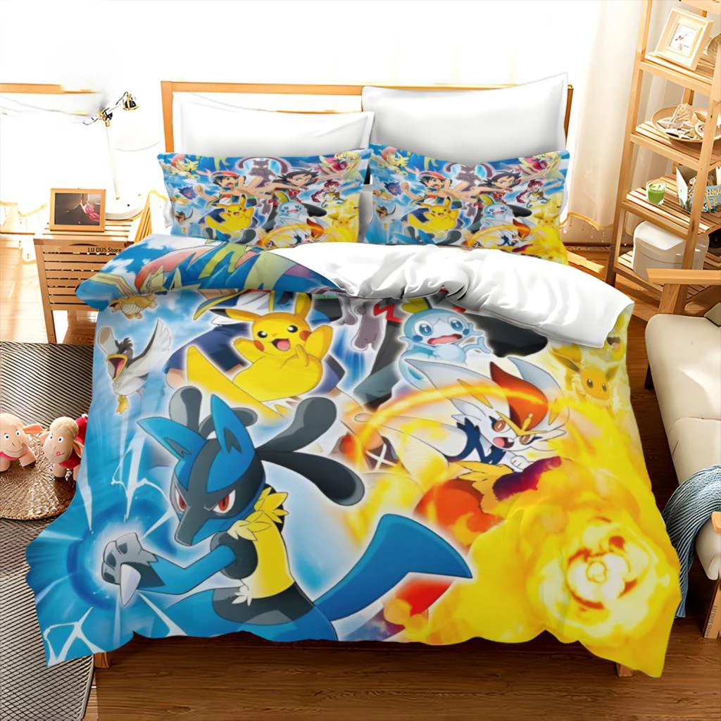 Cover Pokemon Bedding Set Cartoon Anime Children Bedroom Quilt Boy Girl Bedclothes Single Double King Pikachu Duvet Cover Gift