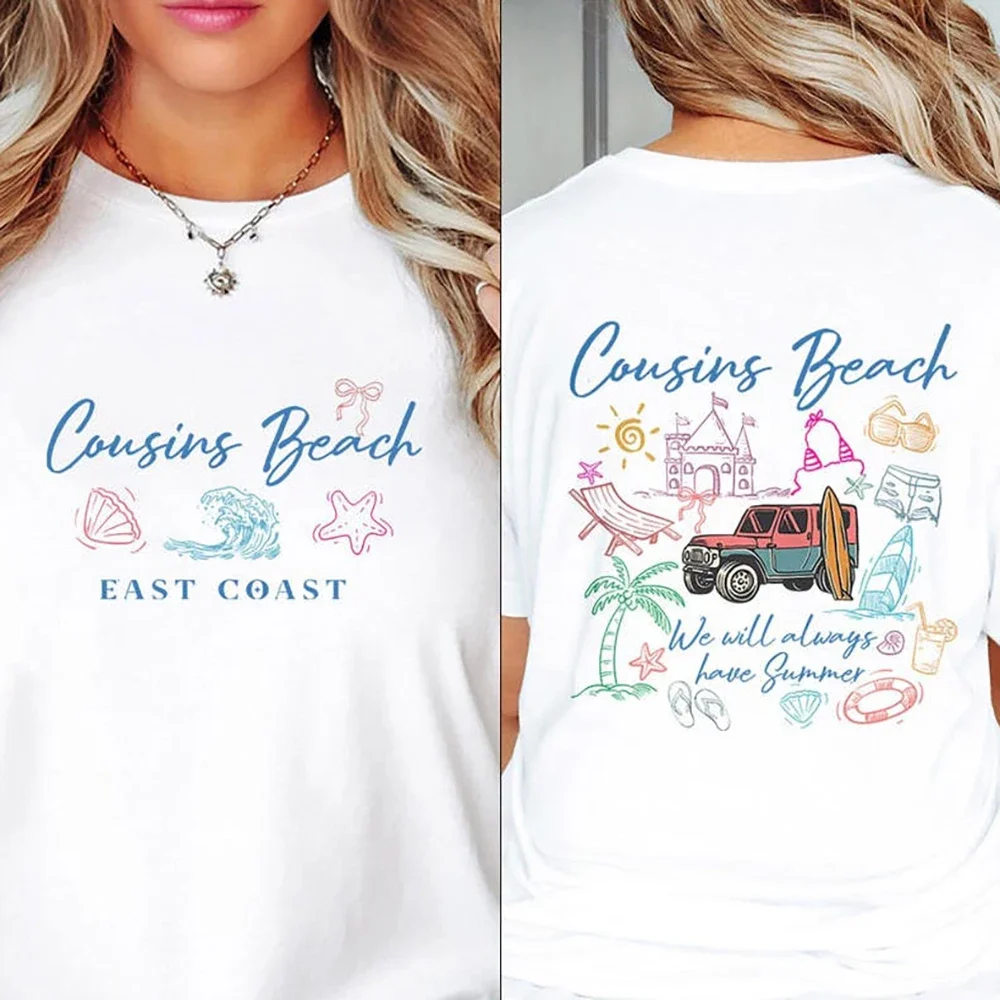 قميص شاطئ ابن عموم TSITP Tv ShowThe الصيف تحولت جميلة 2 الجانبين تي شيرت فريق كونراد البطن إرميا تيز ريترو Y2k 90s بلايز