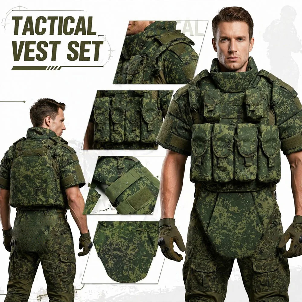 

Replica Russian Tactical Combat Vest with Shoulder Pads Groin Protector Full Set Protective Gear for Training Airsoft Roleplay
