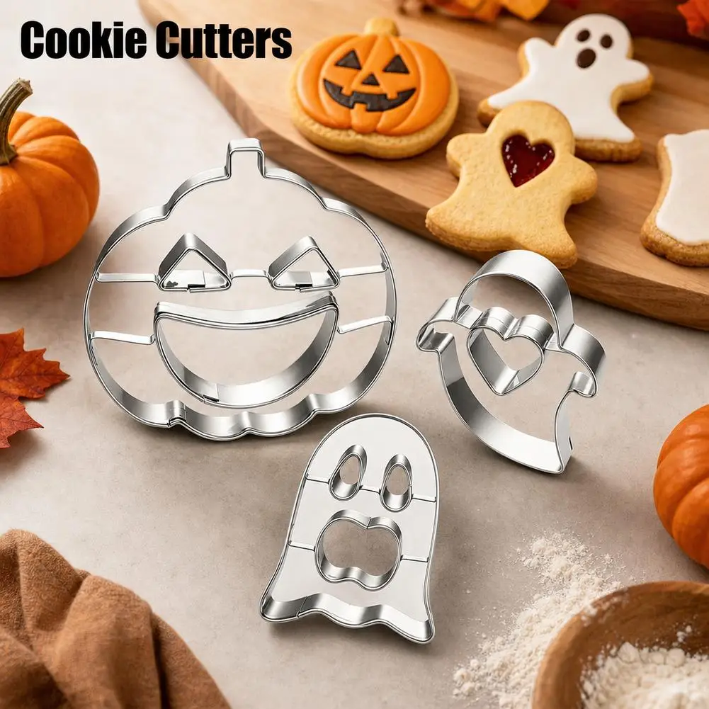 Stainless Steel Halloween Cookie Mold Cutter Cartoon Ghost Pumpkin Cutting Biscuit Mold Sugar Cookie Pastry Baking Tool