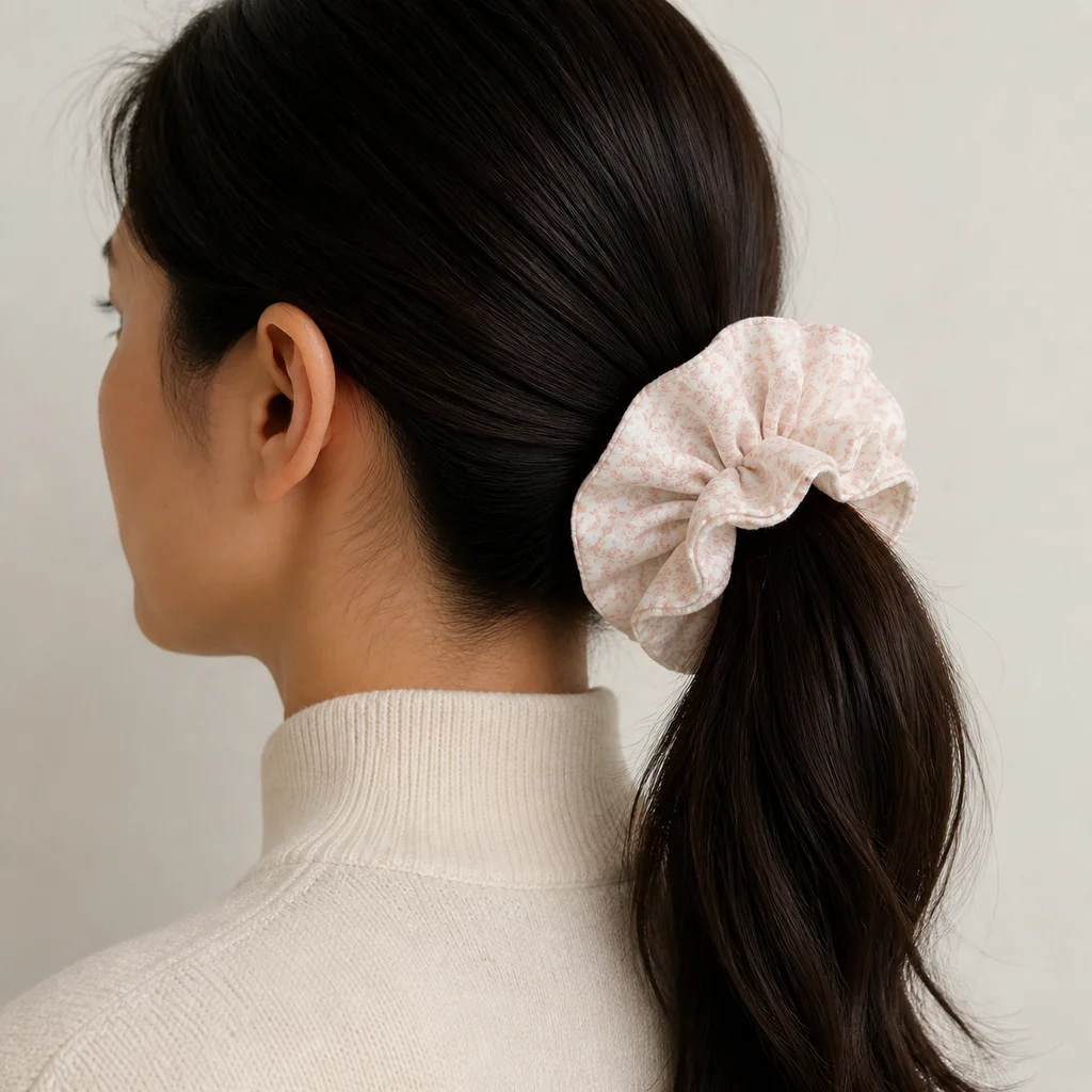 XYPP-66 Handmade Pattern Single-Layer Scrunchie Handmade Elastic Hair Tie for Ponytail and Bun, Soft Gathered Hair