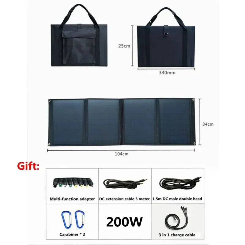 200W Foldable Solar Panel Dual USB +DC Solar Cell Portable Folding Waterproof Solar Charger Outdoor Mobile Power Battery Charger