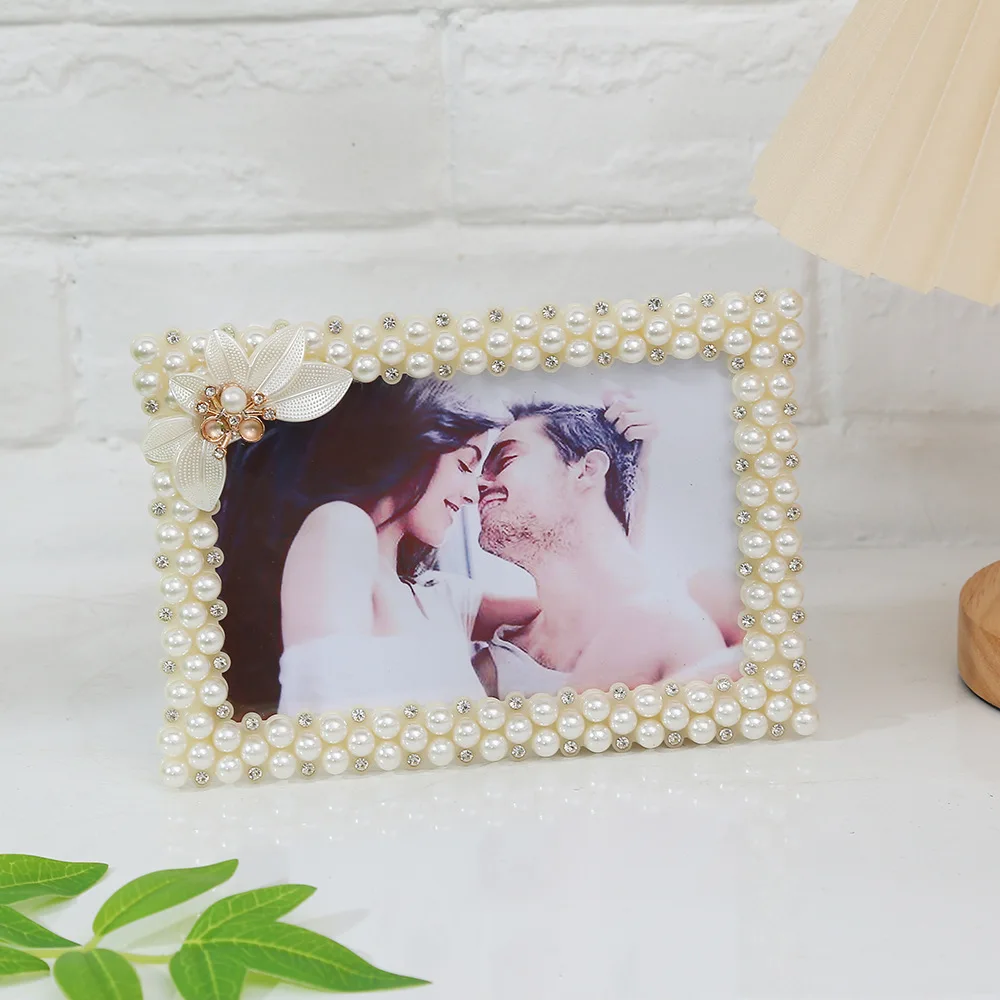 European-style Photo Frame - 3-inch Mini Pearl-set Diamond Heart-shaped Round Square Display Photo Frame - 6/7-inch Photo Frame