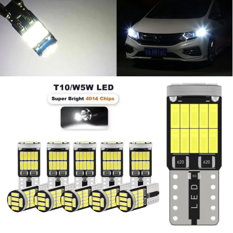 

10 шт. T10 светодиодные лампы 12 В W5W Canbus 4014 26SMD 6000K 168 194 светодиодные 5w5 салон автомобиля купольные лампы на крыше номерного знака сигнальные хвостовые лампы