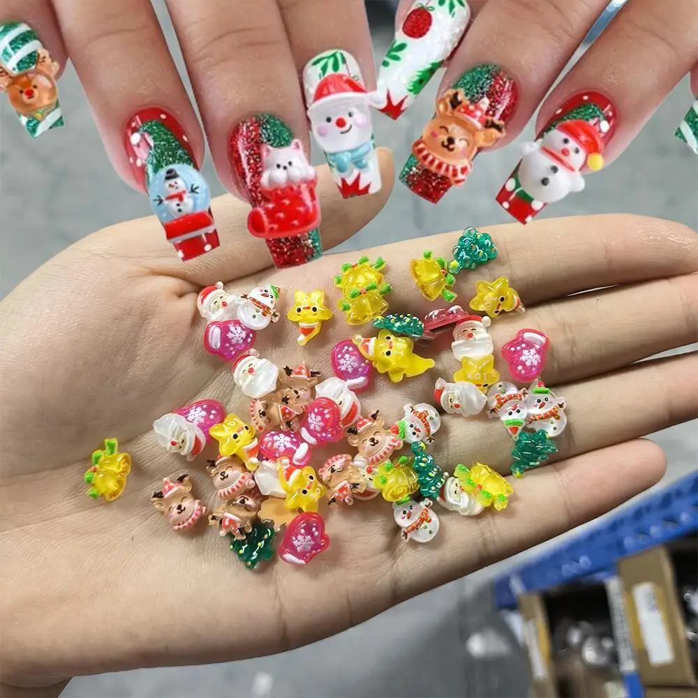 30/50 Stück 3D gemischte Weihnachts-Nagel-Charms, Weihnachtsmann, Schneemann, Elch, Glocke, rote Handschuhe, Nagelkunst-Dekorationen, Winter-DIY-Maniküre-Teile