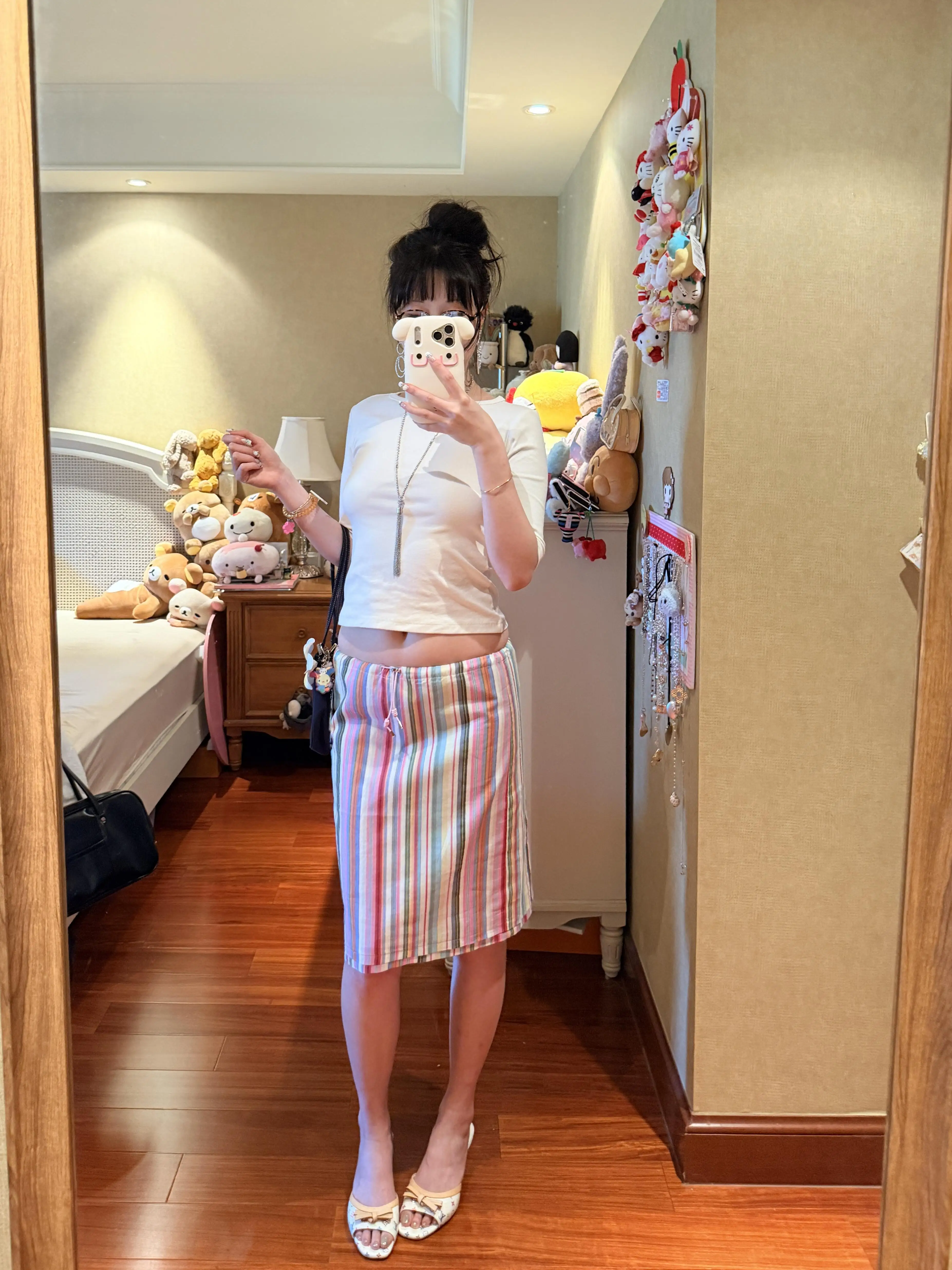 Adjustable Drawstring Design Holiday Striped  Women's mid Waist Straight Cut  Skirt with Inner Tube Top for Sprin...