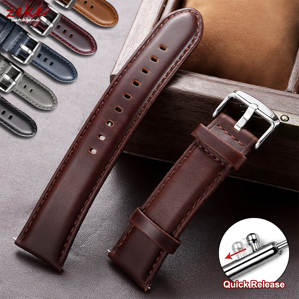 Quick Release Genuine Leather Watchband for DW for Omega 18/20/22/24mm Vintage Brown Black Grey Crazy Horse Cowhide Watch Strap