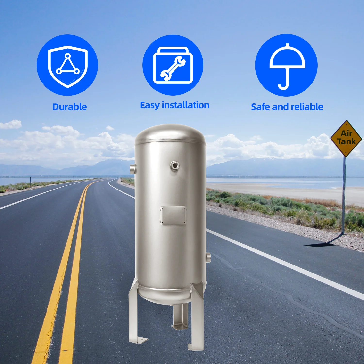 Serbatoio di pressione verticale in acciaio inossidabile 304 da 50 litri, piccolo serbatoio di stoccaggio dell'aria personalizzato, serbatoio di pressione con tampone sottovuoto, esmerilato orizzontale