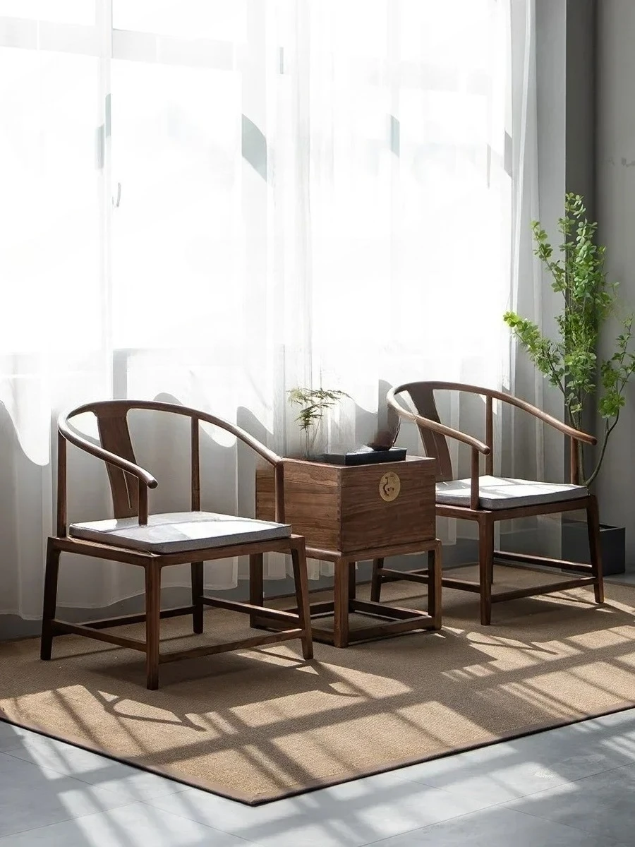 X New Chinese solid wood armchair, black walnut simple Zen Taishi chair three-piece master chair