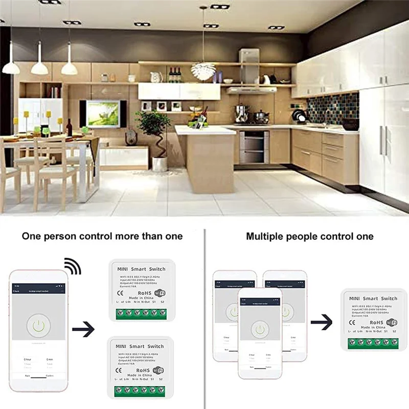 Mini interruttore relè WiFi intelligente, modulo interruttore luce timer fai-da-te Applicazione Smart Life/Tuya, telecomando wireless