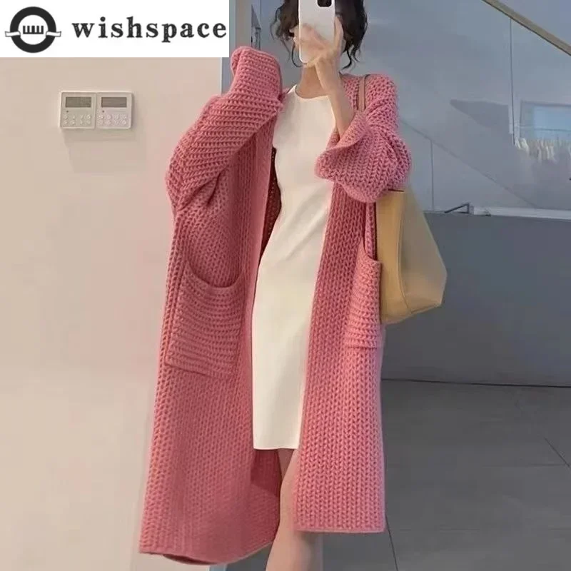 

Autumn and Winter New Extended Knitted Sweater Cardigan Jacket Elegant Women's Long Windbreaker Clothing