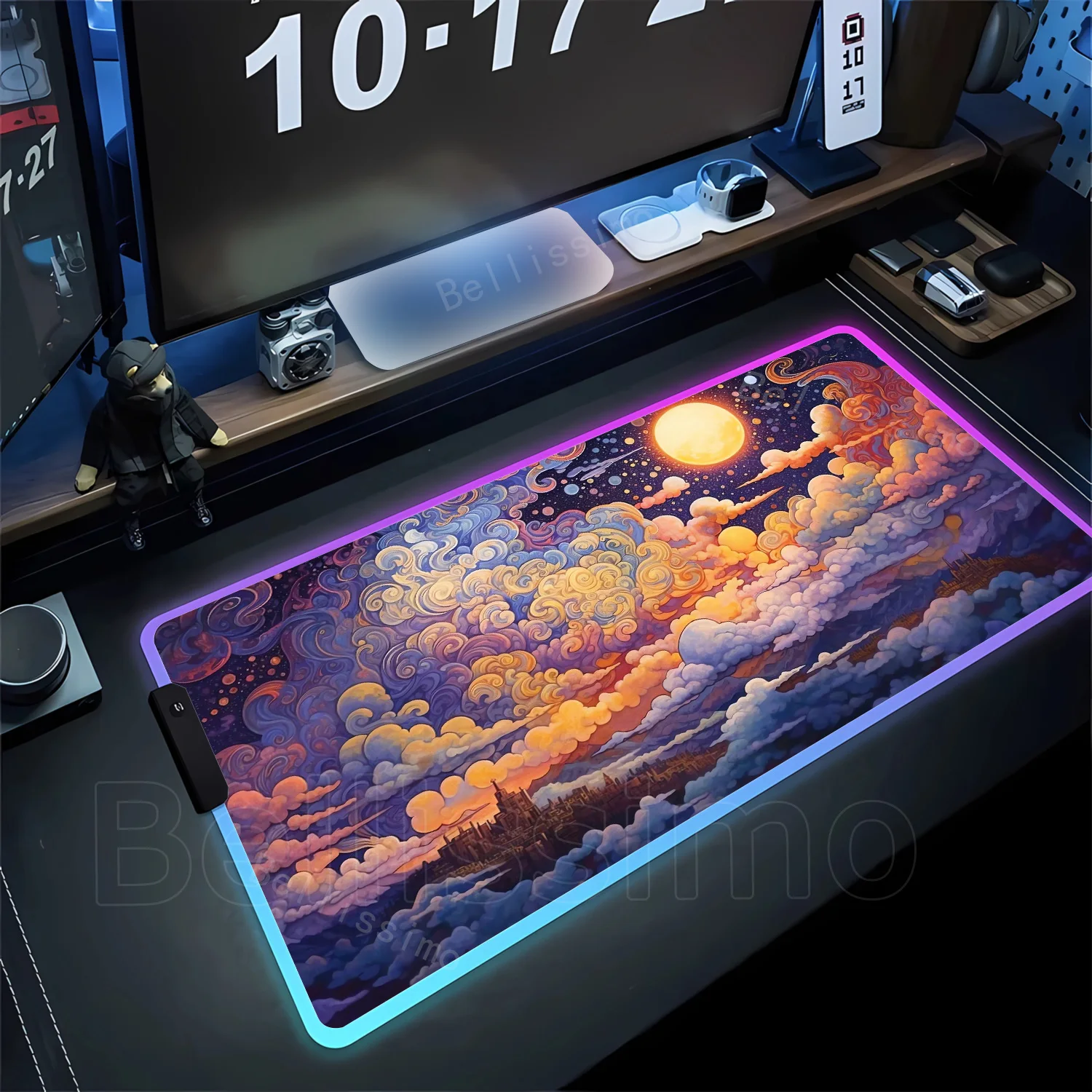 

Mouse Pad RGB Moon And Sea Landscape Anime Computer Laptop LED Keyboard Mouse Mat XXL Luminous Large Mousepad PC Game Desk Mat