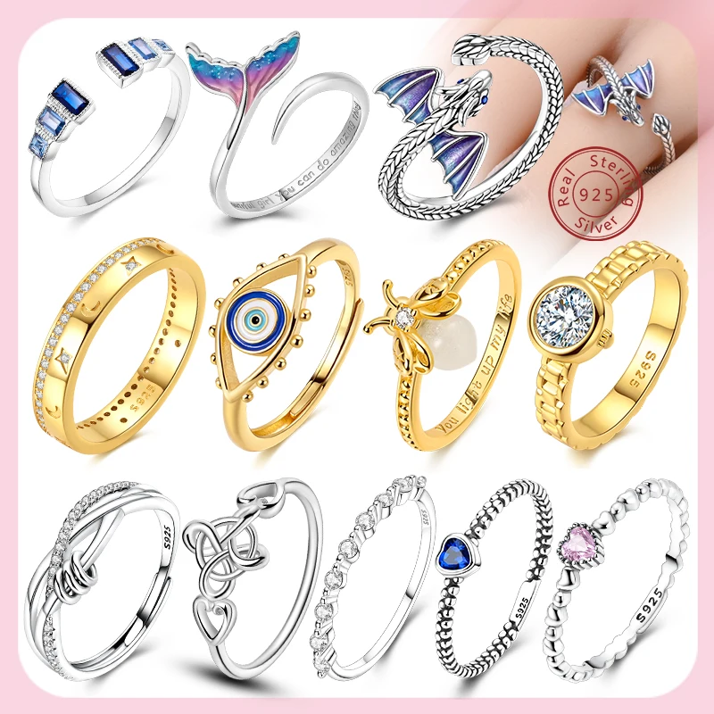 Original Rings 925 Sterling Silver Devil's Eye Fire Dragon Fishtail Ring For Engagement Anniversary Party Women's Jewelry Gifts