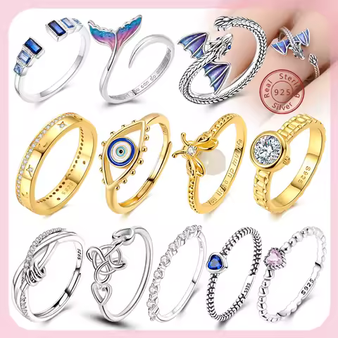 Original Rings 925 Sterling Silver Devil's Eye Fire Dragon Fishtail Ring For Engagement Anniversary Party Women's Jewelry Gifts