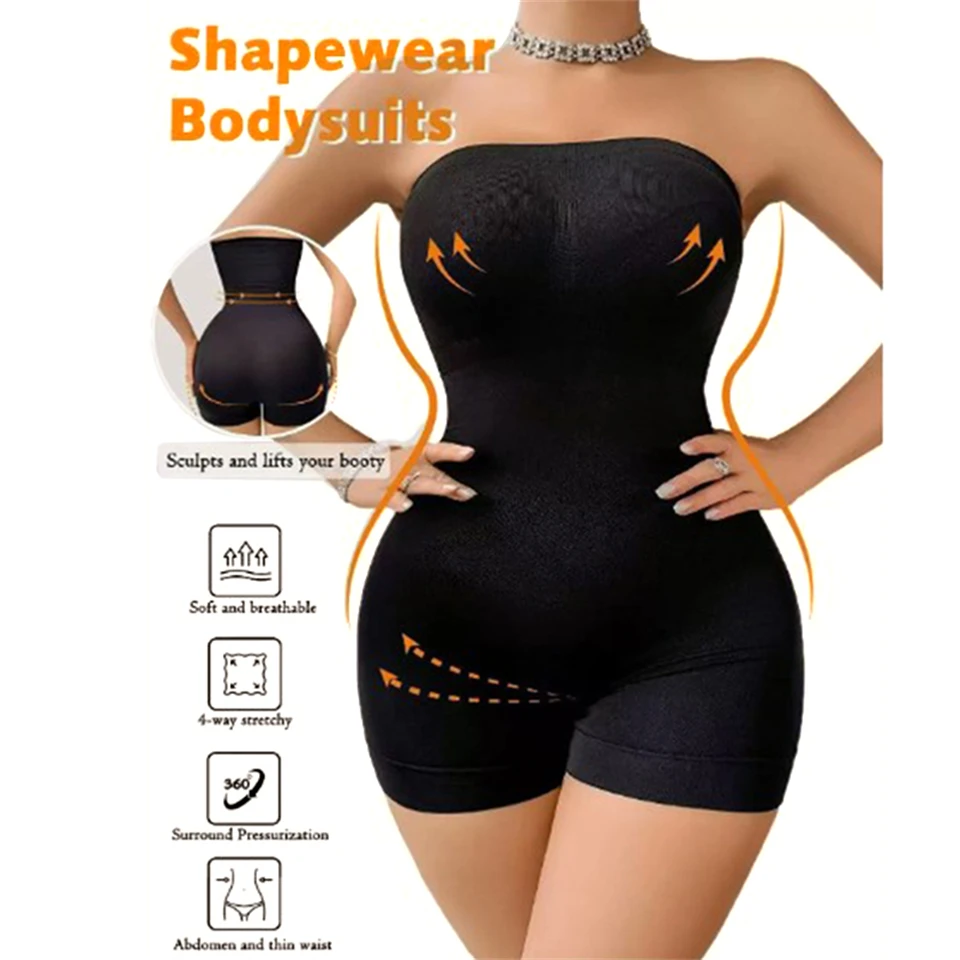 Becirzet Damen-Unterwäsche, trägerloses Tube-Top, Shorts, Bauchreduzierung, schlankmachender, nahtloser Bodysuit – Detail 2