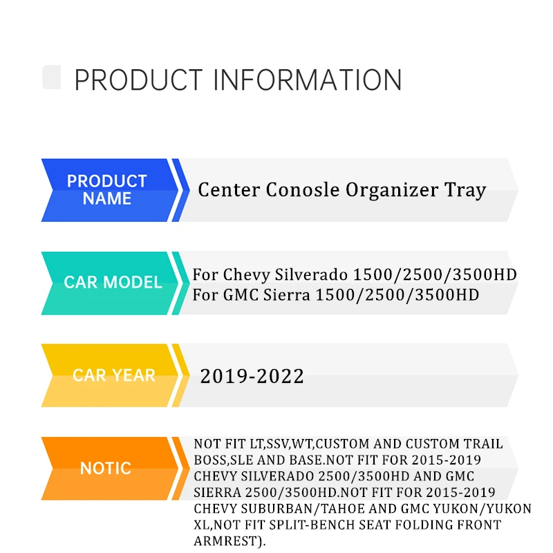 สำหรับ Chevy Silverado และ GMC Seirra 2500/3500 HD 2020 2021 2022 2023คอนโซลออแกไนเซอร์จัดเก็บ Silverado/GMC Sierra 1500