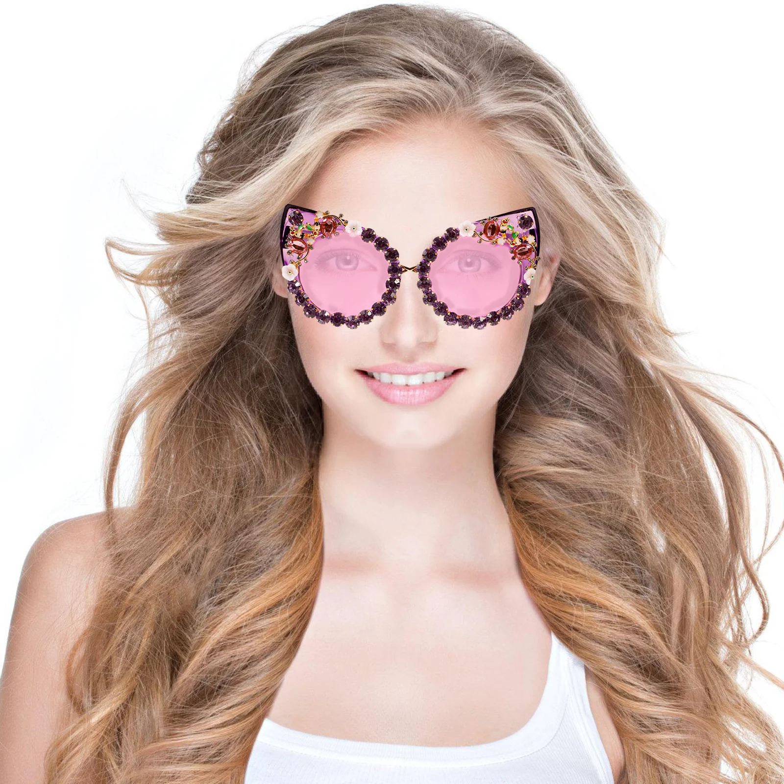 

Cat Eye Sunglasses Artificial Diamonds Decor Women Retro Jeweled Rhinestone Sparkling Glasses Party Eyewear Fun Photo Props