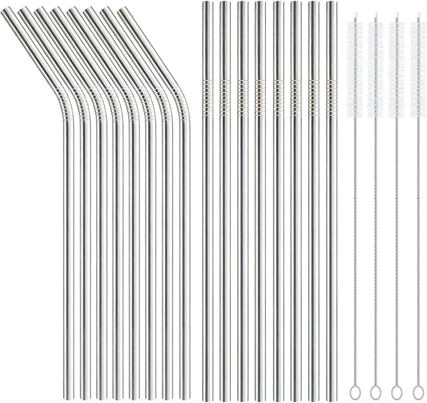 

16-Pack Reusable Stainless Steel Straws with Cleaning Brushes, Dishwasher Safe for Home & Travel