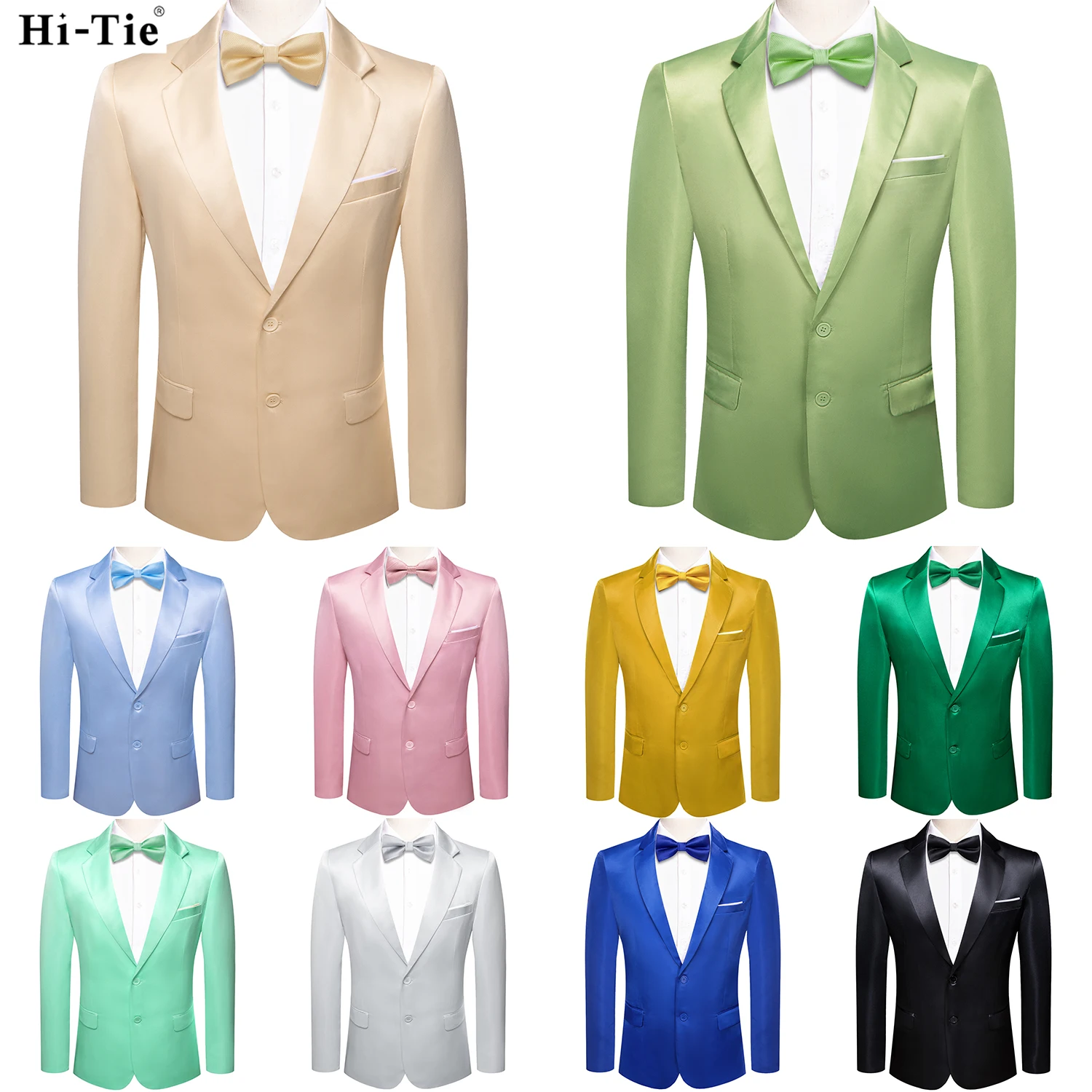 Hi-Tie Sage Green Champagne Jacquard Solid Mens Suit Shawl Collar Tuxedo Blazers Jacket Coat Groom Dress For Wedding Business