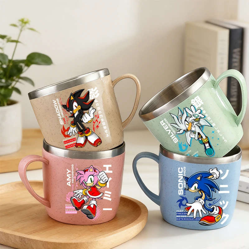 Boy Girl Water Cup Soniced Stainless Steel Toothbrush Cups Anime Cartoon Home Coffee Drink Bottle Milk Mug Children Water Cups