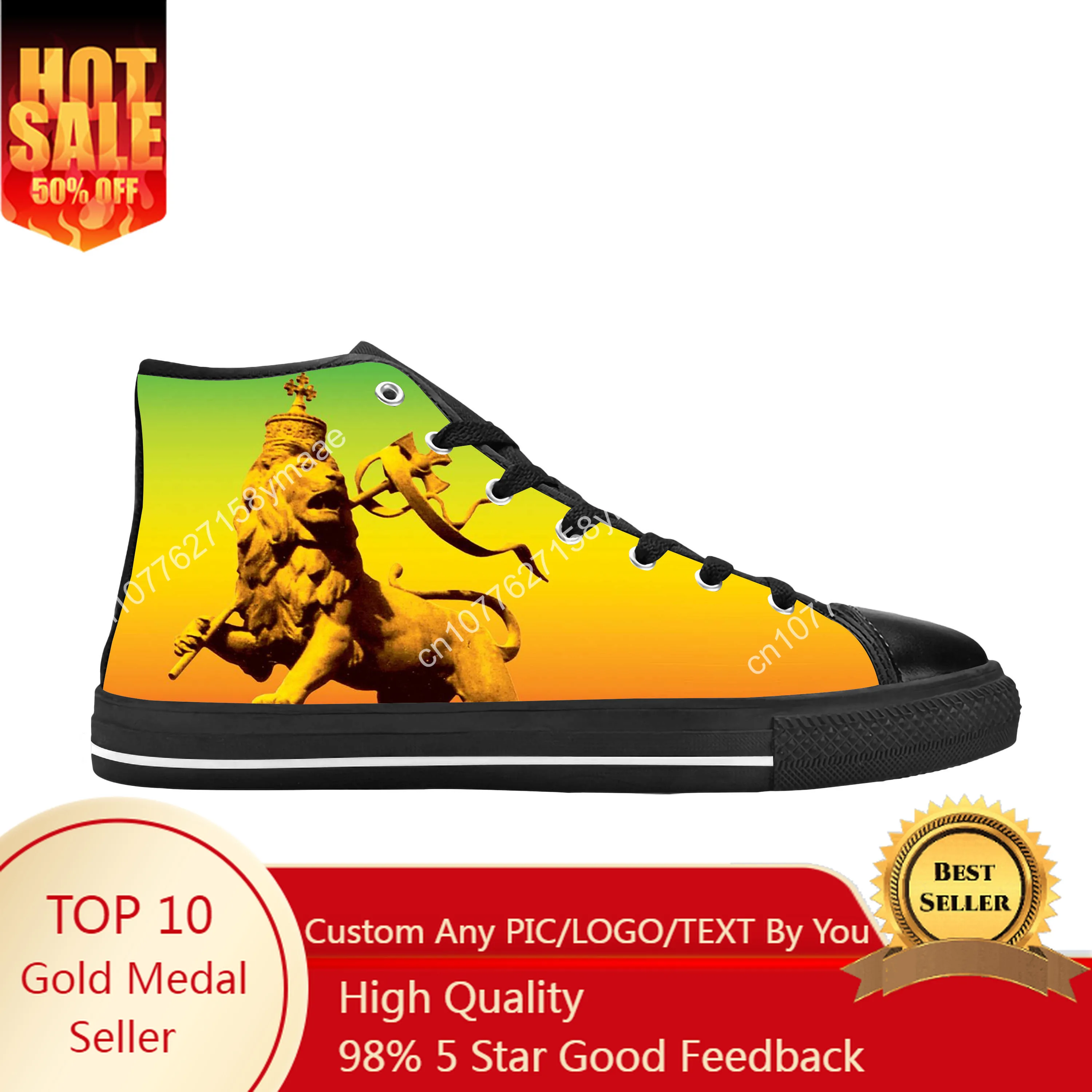 

Ethiopia Ethiopian Flag Lion Of Judah Rasta Rock Casual Cloth Shoes High Top Comfortable Breathable 3D Print Men Women Sneakers