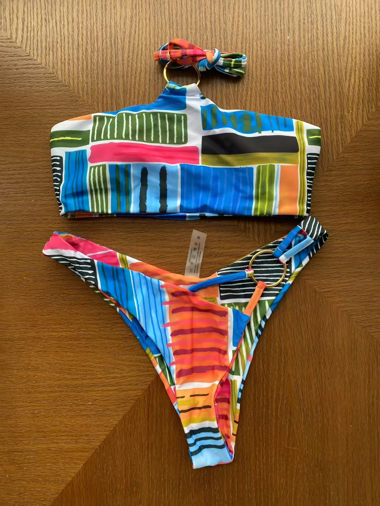 

Сексуальное женское бикини-бандо для лета, комплект бикини с принтом, купальник без бретелек, женский купальный костюм-бикини