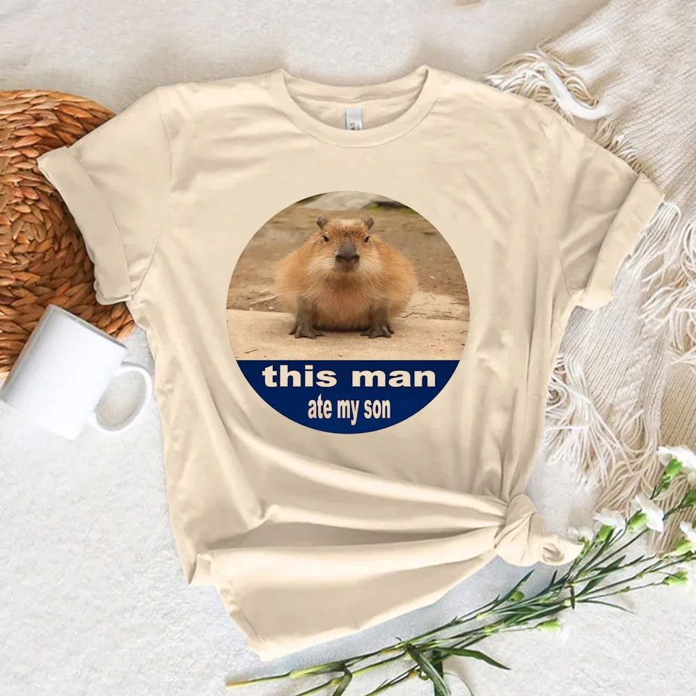 Capybara t shirt women youthful summer blend Tee girl 2000s funny clothes